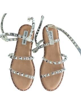 Steve Madden Clear Studded Ankle Strap Flat Sandals